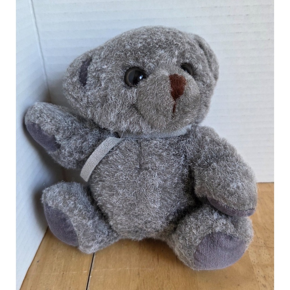 Vintage Russ Berrie Soft & Suede 7 in SILVER Bear Plush Washable Stuffed Animal